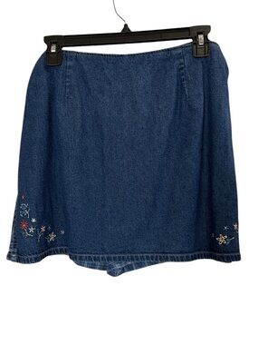 L.A. Blues Cottagecore Y2K Embroidered Blue Denim and Checkered Mini Skort Sz 12